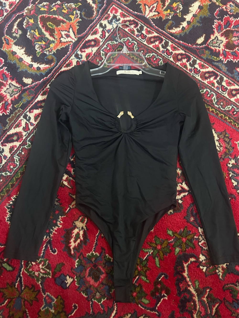 Black Long Sleeve Shapewear Bodysuit with Front snake Ring Detail